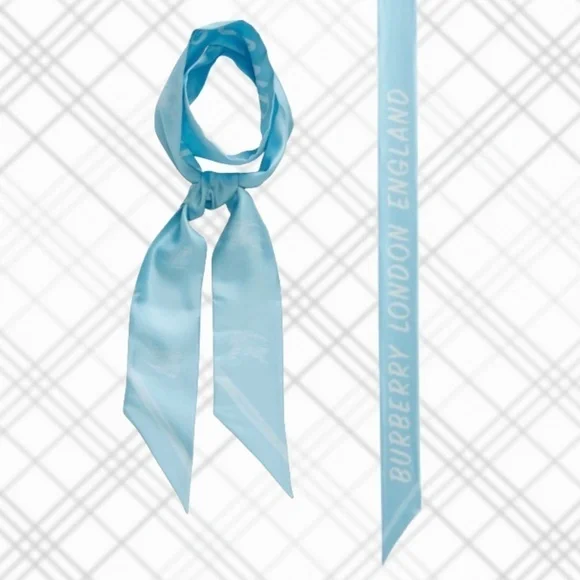 BURBERRY Skinny Silk Scarf- Topaz Blue - Picture 2 of 13